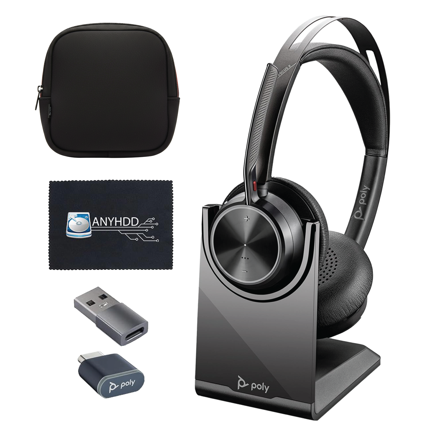 Poly Voyager Focus 2 USB‑C Wireless Headset with Charging Stand, USB‑C Adapter and Advanced Noise Canceling for Calls & Music