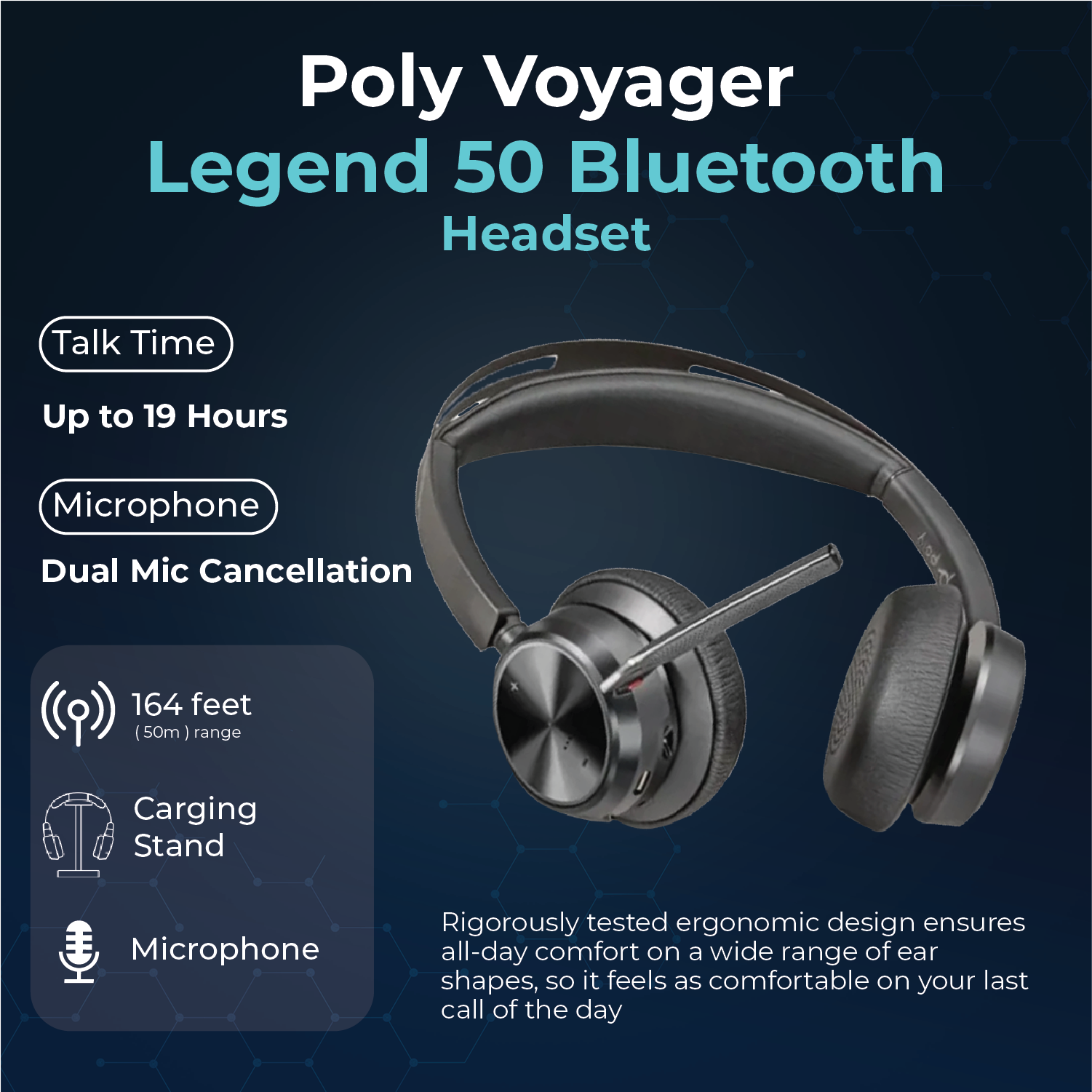 Poly Voyager Focus 2 USB‑C Wireless Headset with Charging Stand, USB‑C Adapter and Advanced Noise Canceling for Calls & Music