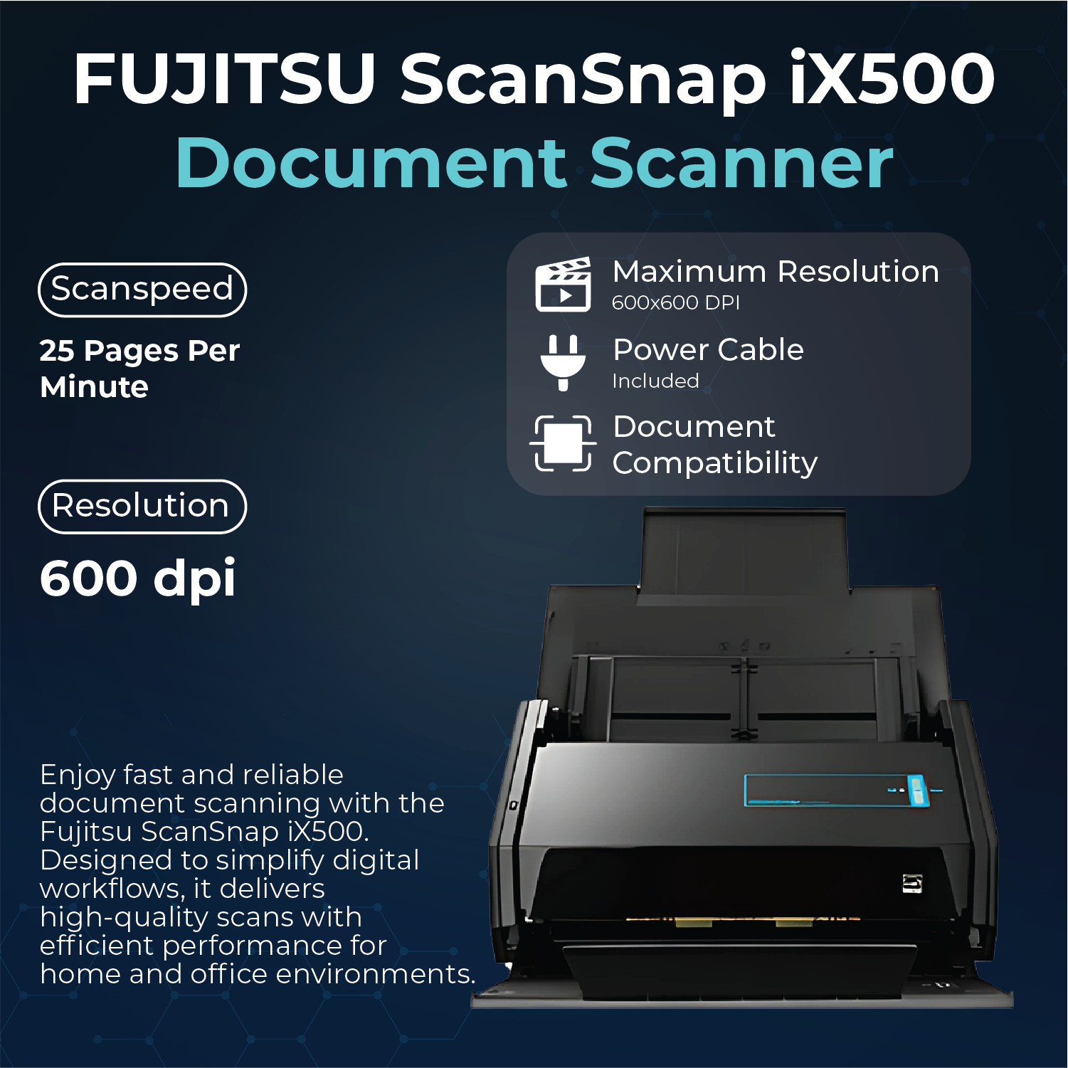 IX500 Scansnap Receipt Scanner - 1 Year Warranty, USB High Speed Cloud Enabled Document & Photo Scanner for Mac & PC - ADF with Duplex Scanning w/ 16V, USB 3.0 Cable, Cloth (Renewed)