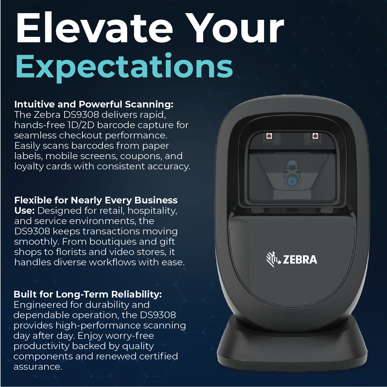 Zebra DS9308 Presentation Barcode Scanner – 1D & 2D Imager, USB-A Interface