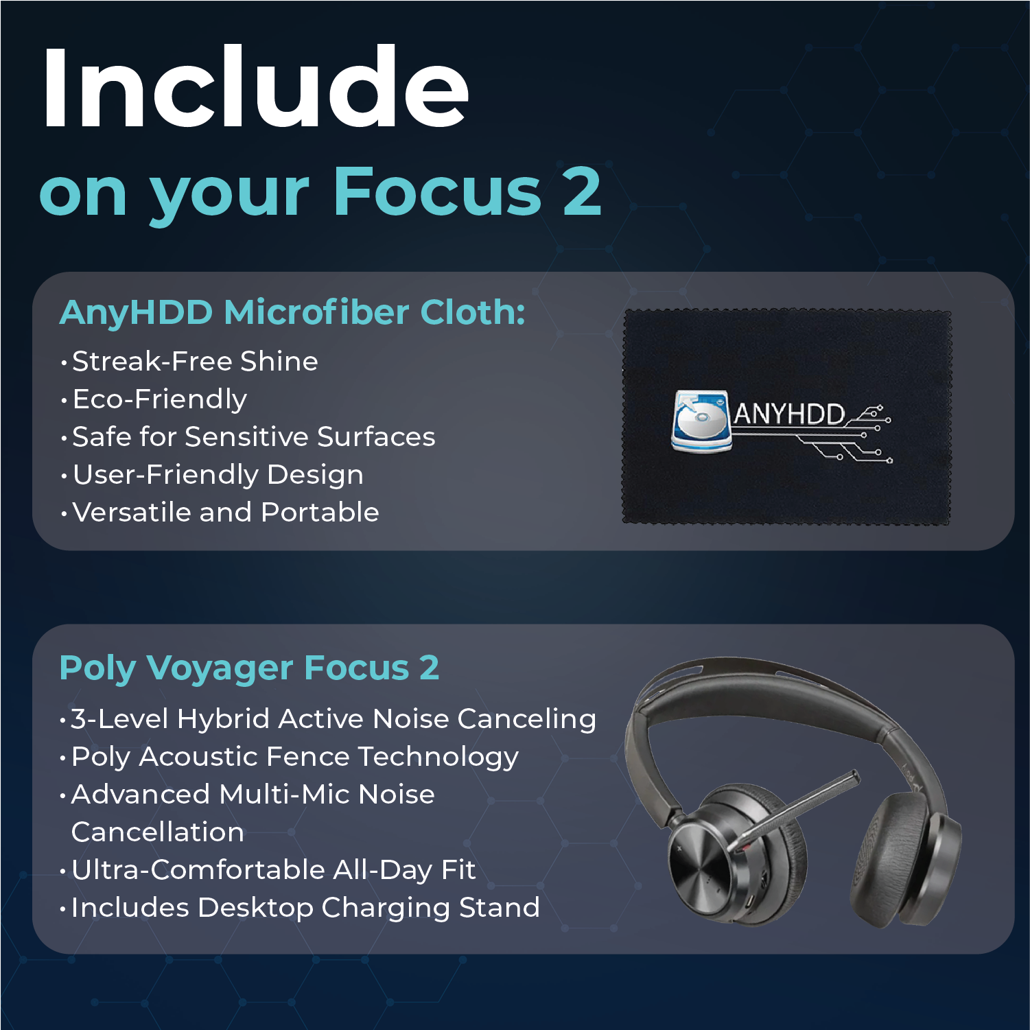 Poly Voyager Focus 2 USB‑C Wireless Headset with Charging Stand, USB‑C Adapter and Advanced Noise Canceling for Calls & Music