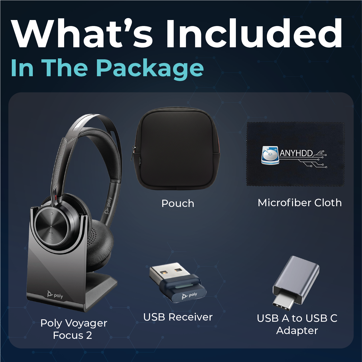 Poly Voyager Focus 2 USB‑C Wireless Headset with Charging Stand, USB‑C Adapter and Advanced Noise Canceling for Calls & Music