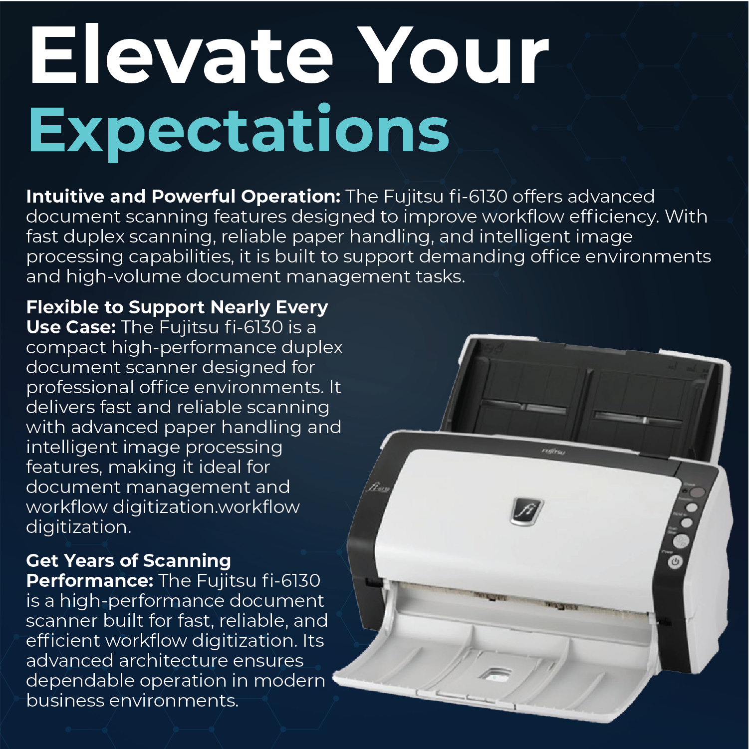 FI-6130 Document Scanner Bundle with 24V AC Adapter + USB 2.0 Cable + Microfiber Cleaning Cloth Included (Renewed)