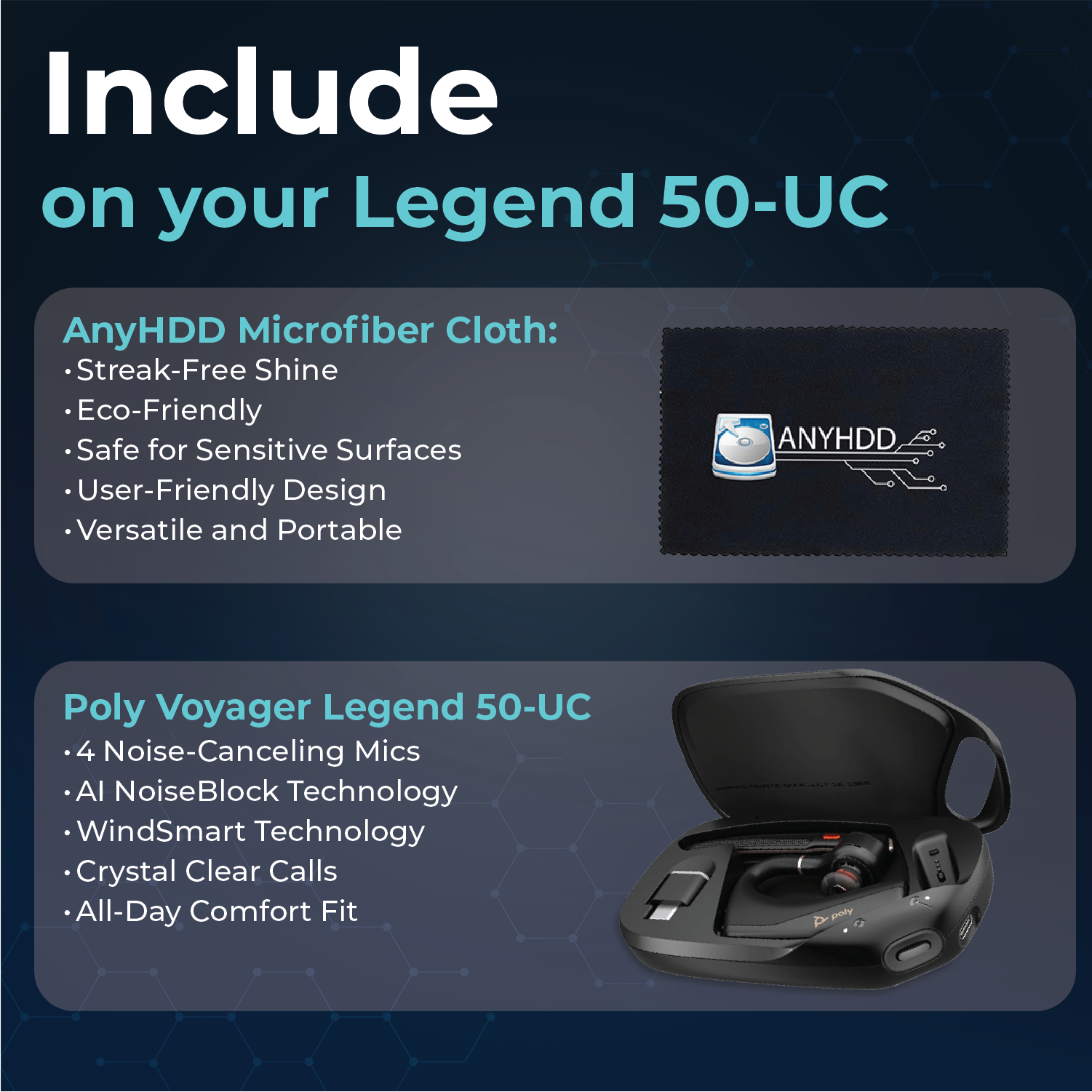 Poly Voyager 50-UC for Bluetooth Headset with Charging Case Noise-Canceling Mics, PC, iOS, Mac, Tablet, Incl.