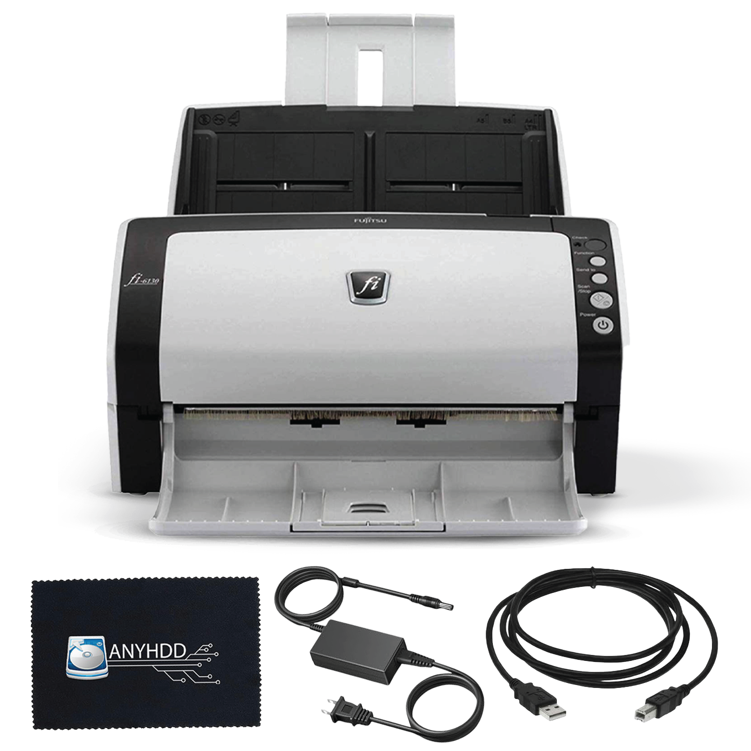 FI-6130Z Document Scanner Bundle - 1 Year Warranty, Sheet-Fed Document with 24V AC Adapter, USB 2.0 Cable & Microfiber Cleaning Cloth (Renewed)