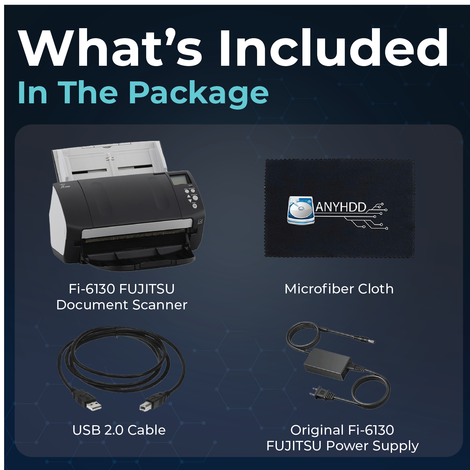FI-6130Z Document Scanner Bundle - 1 Year Warranty, Sheet-Fed Document with 24V AC Adapter, USB 2.0 Cable & Microfiber Cleaning Cloth (Renewed)
