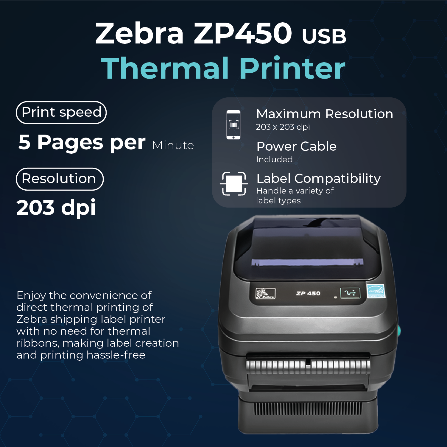 Zebra ZP450 Direct Thermal Barcode Label Printer for Shipping & E-Commerce, High-Speed 4x6 Label Printing