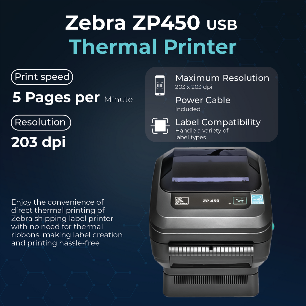 Zebra ZP450 Direct Thermal Barcode Label Printer for Shipping & E-Commerce, High-Speed 4x6 Label Printing