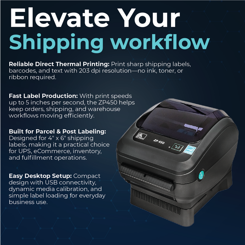 Zebra ZP450 Direct Thermal Barcode Label Printer for Shipping & E-Commerce, High-Speed 4x6 Label Printing