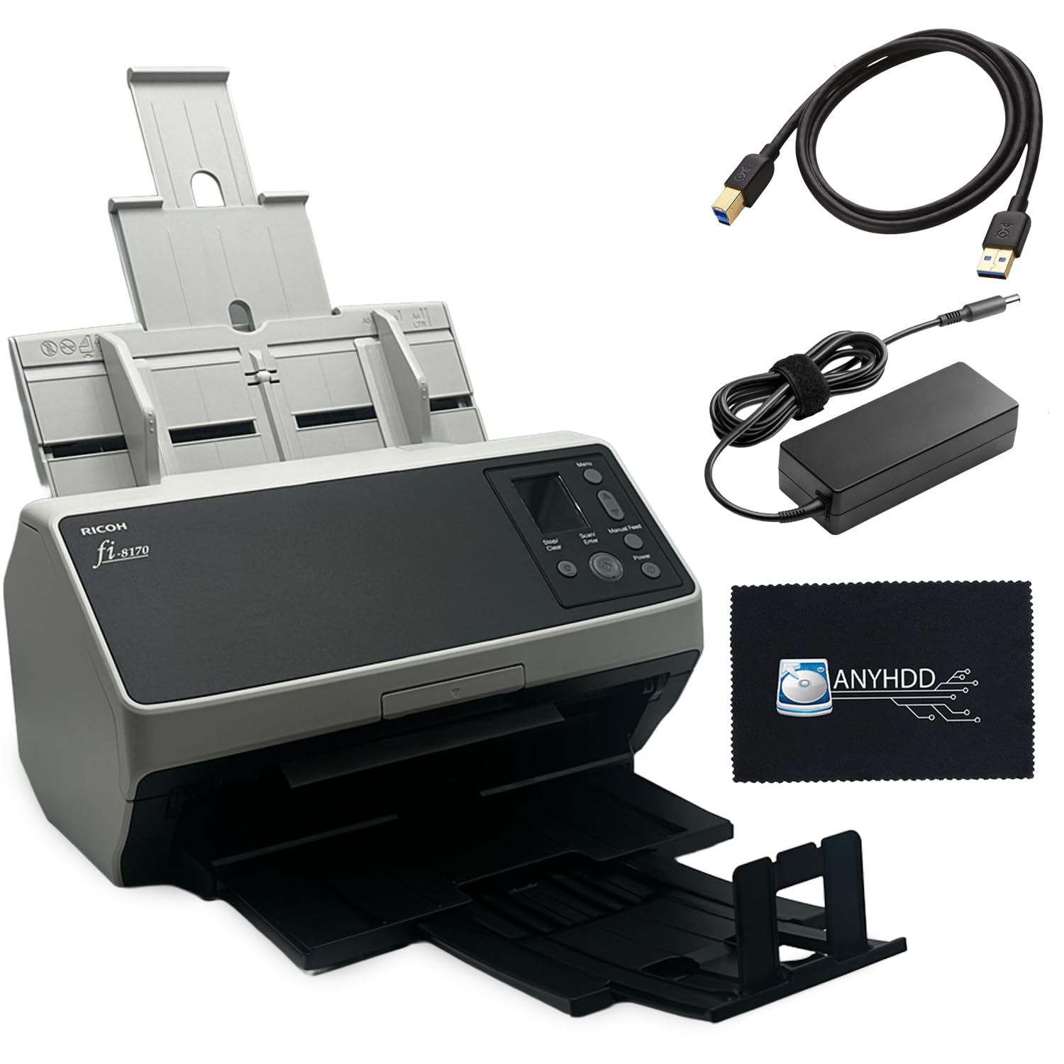 Fi-8170 for Professional High Speed Color Document Scanner with Power Adapter + USB 3.2 Cable + Microfiber Cloth Included