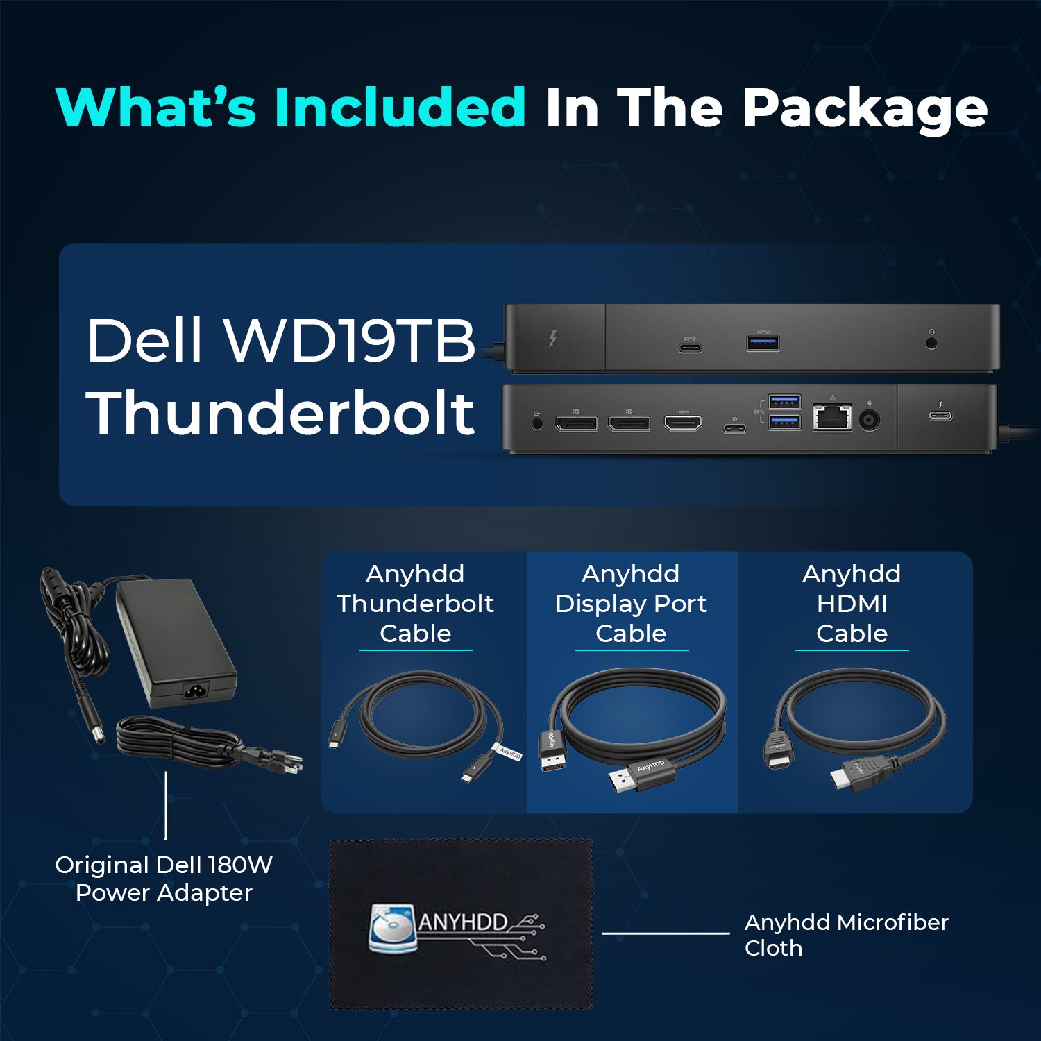 Dell WD19TB Thunderbolt Docking Station with 180W Adapter, HDMI, DP, Thunderbolt Cables & Multi-Port Connectivity
