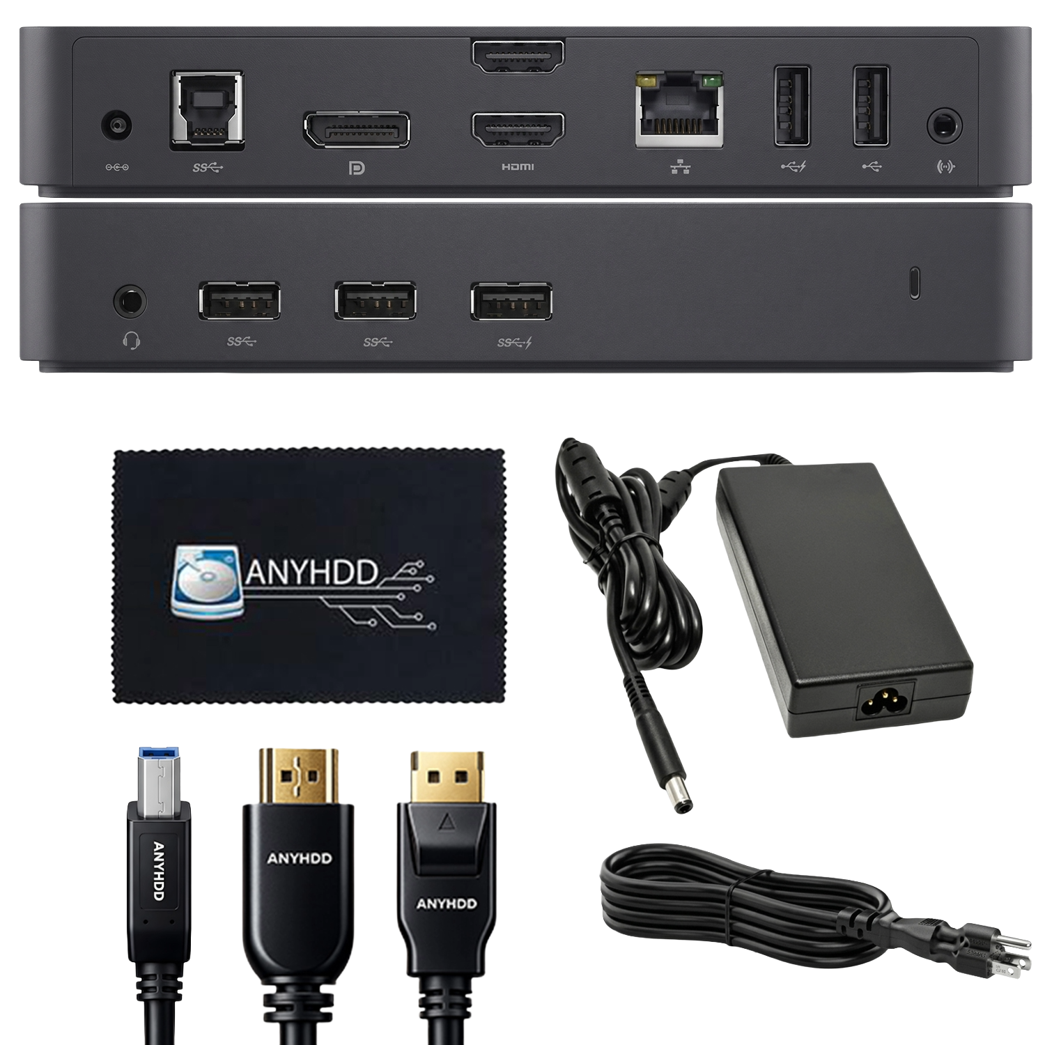 Dell D3100 USB 3.0 Ultra HD/4K Triple Display Docking Station (Renewed) with 65W Adapter, HDMI, DisplayPort & USB 3.0 Cable
