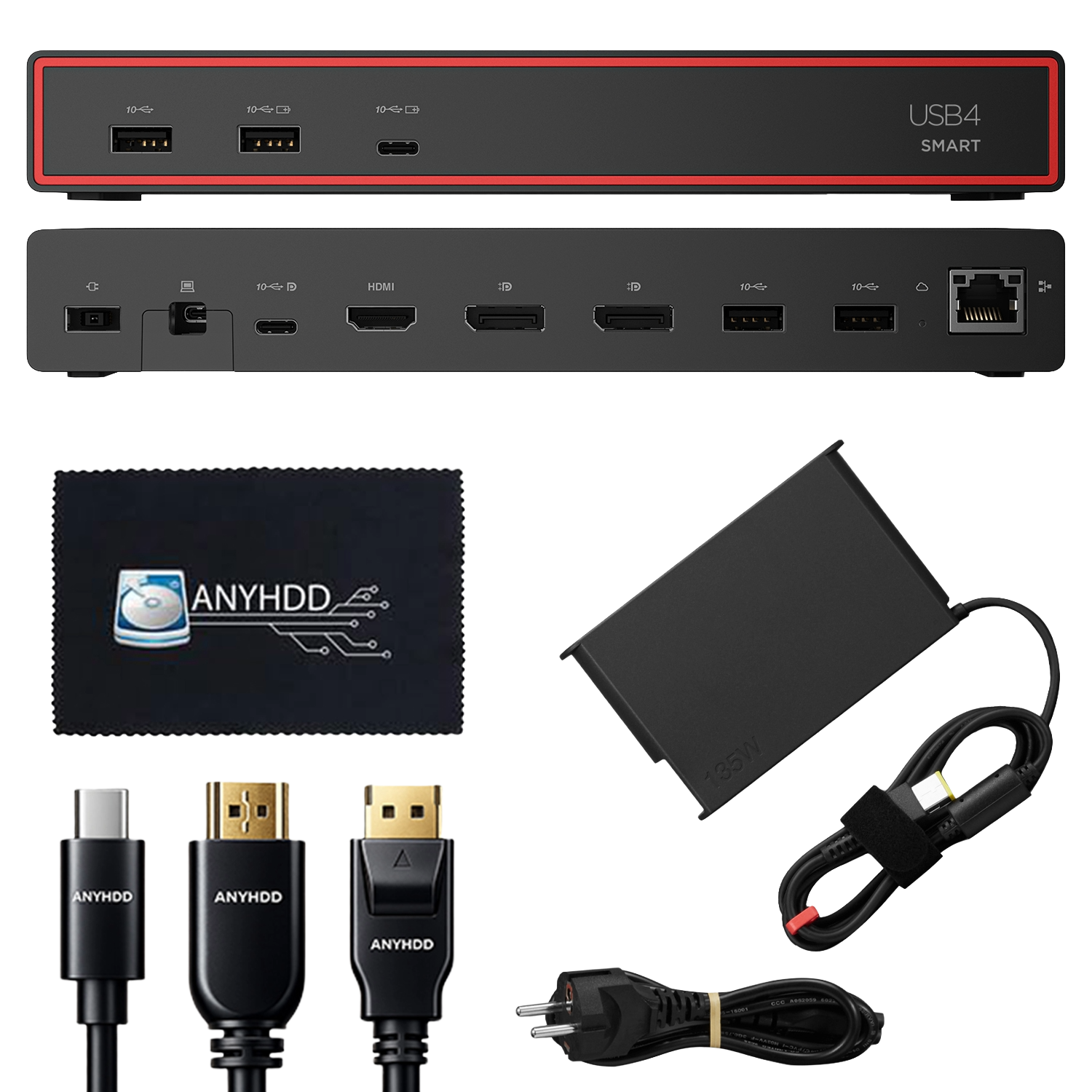 Lenovo 40BC0135US USB4 Smart Dock 5500 Laptop Docking Station with Integrated USB4 Cable, HDMI 2.1 & DisplayPort 1.4 Video Outputs, Multiple USB-A & USB-C Ports, Gigabit Ethernet, 100W Power Delivery