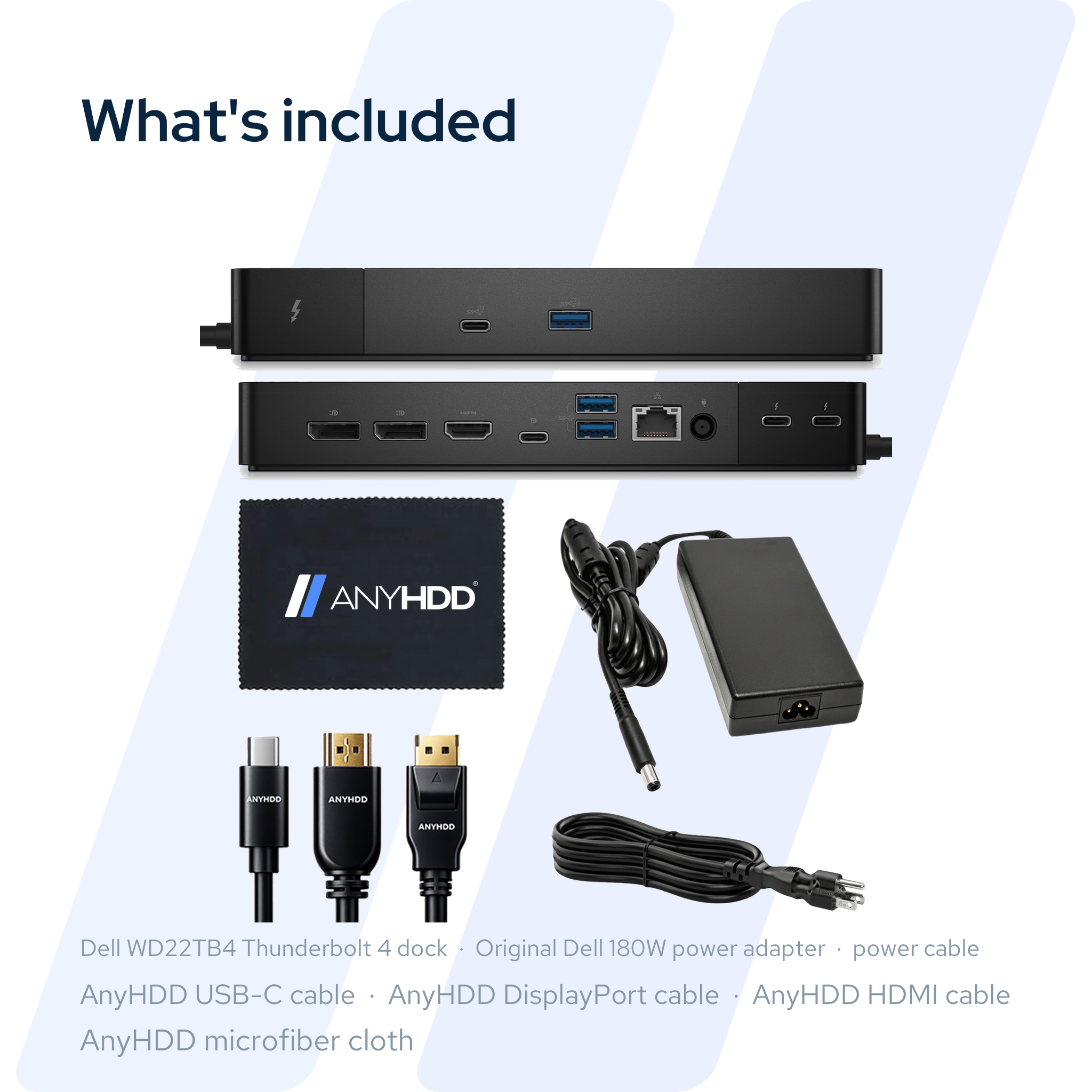 Dell WD22TB4 Thunderbolt 4 dock, three-quarter view