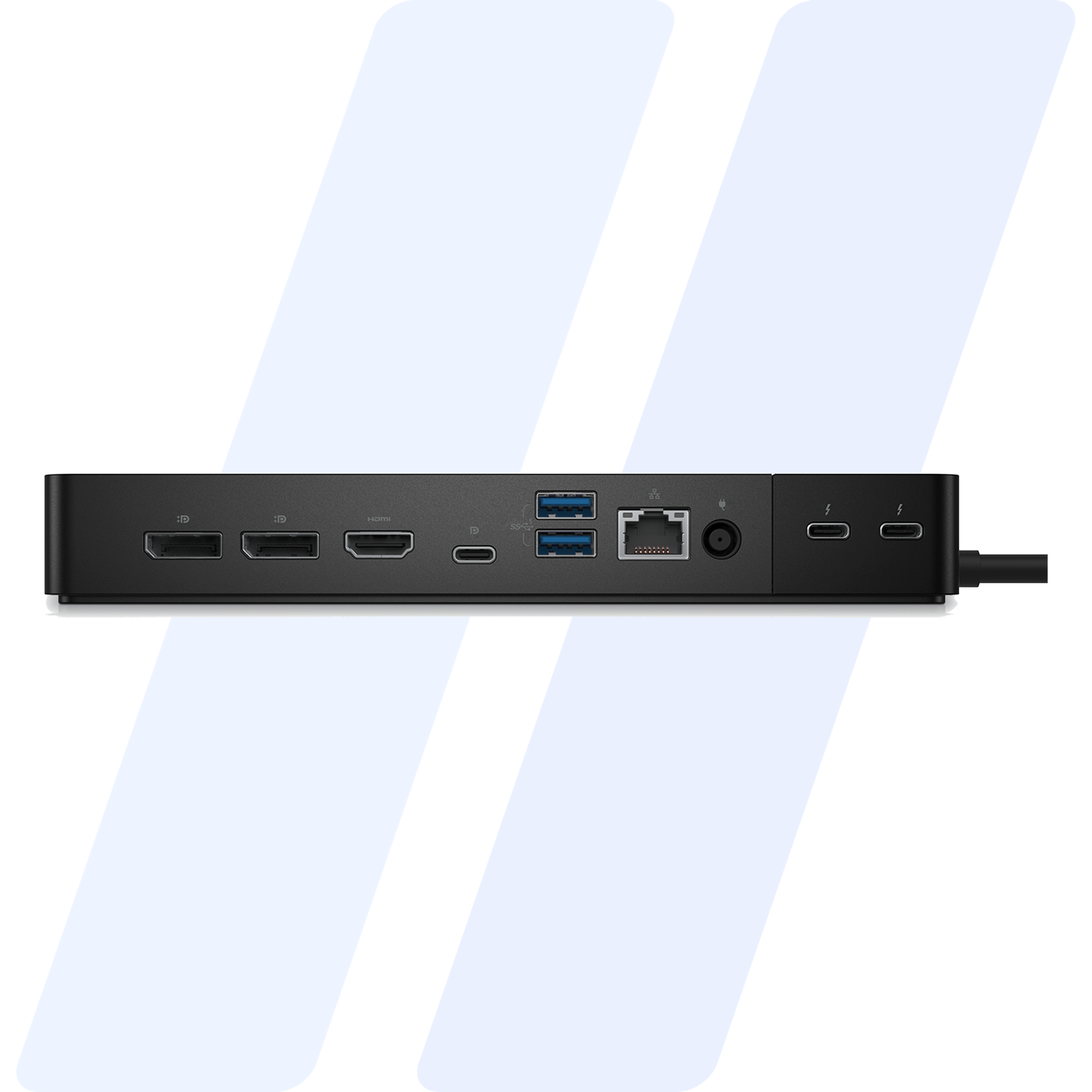 Dell WD22TB4 rear ports: two DisplayPort, HDMI, USB-C, two USB-A, Ethernet, power and two Thunderbolt 4