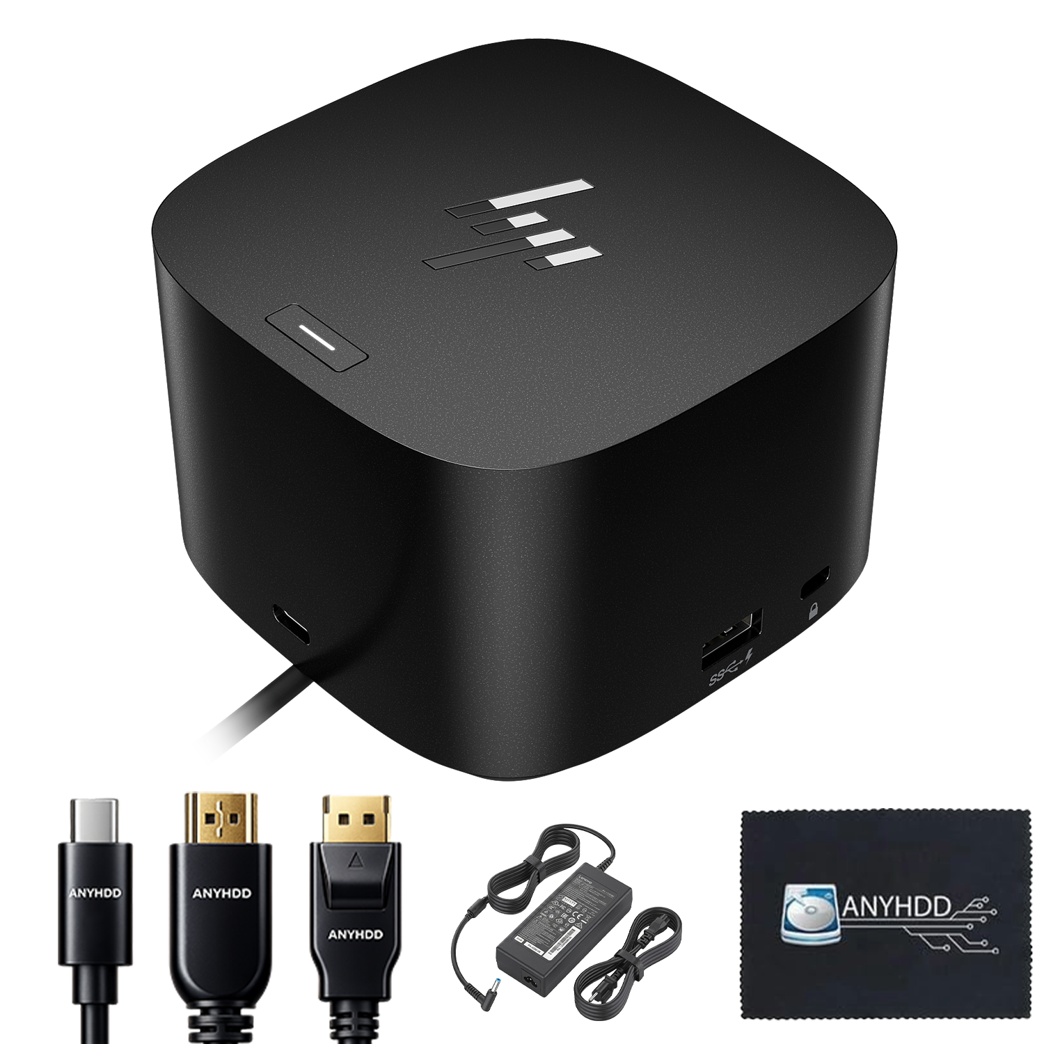 HP thunderbolt G4 4J0A2AA#ABA Docking Station for Laptop Dual Monitor and Charging Bundle - USB-C Dock 4J0A2AA#ABA with 120W Adapter + HDMI Cable + DisplayPort Cable + USB-C Cable + Microfiber Cloth (Renewed)