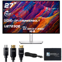 U2723QE Dell UltraSharp Bundle Dell 27 Inch Monitor 4K UHD WLED LCD - 1 Year Warranty, 16:9 Monitor with Power Cable + HDMI Cable + DisplayPort Cable + Thunderbolt Cable + Microfiber Cloth - Silver