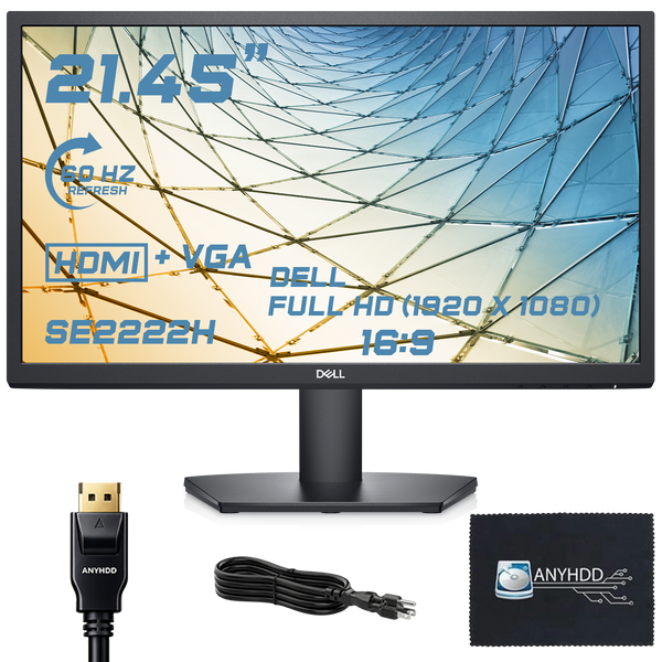 Dell SE2222H 21.45" 1920x1080 Full HD 16:9 IPS Display - 1 Year Warranty, Computer Monitor Screen Bundle with Power Cord + HDMI Cable + Microfiber Cloth
