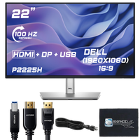 Dell P2225H 22" 16:9 IPS Computer Monitor Screen, DisplayPort cables, USB 3.0 Upstream Cable, Power Cord with ANYHDD HDMI Cable + Microfiber Cloth