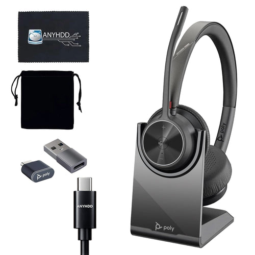 Poly Voyager 4320 UC Wireless Headset with Charge Stand, USB‑C Adapter, USB‑C/A Adapter, Bluetooth 5.2 and Noise‑Canceling Boom Mic