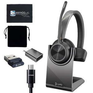 Poly Voyager 4310 UC Wireless Headset with Charging Stand, USB‑A to C Adapter, USB‑C Cable & Microfiber Cloth – Single‑Ear Bluetooth Headset