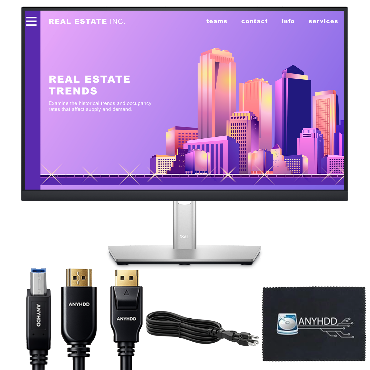 Dell P2222H 22" 1920 x 1080 Full HD 16:9 IPS Display - Computer Monitor Screen Bundle with Power Cord + USB 3.0 Upstream Cable + Display Port Cable + HDMI Cable + Microfiber Cloth - New Model