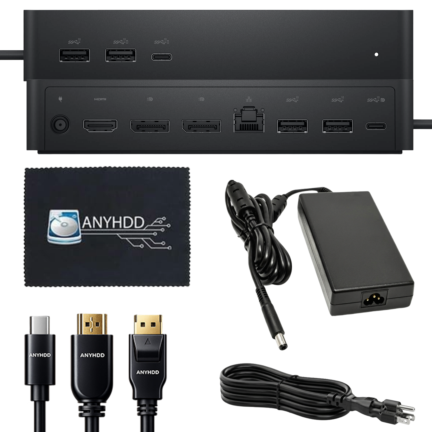 UD22 dell docking station dual monitor bundle usb c usb a universal dell dock for laptops comes with 130w adapter anyhdd hdmi displayport usb c cables cloth supports dual triple 4 monitors