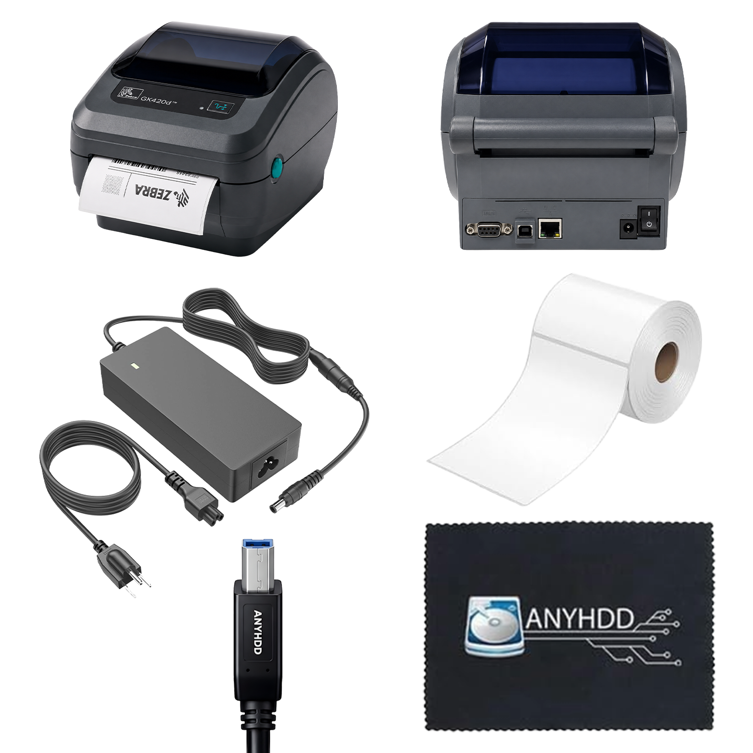 Zebra GX420D Direct Thermal Printer for Labels, Receipts, and Barcodes – Includes USB 2.0 Cable, 4x6 Label Roll, 24V Power Supply, and USB, Serial & Ethernet Connectivity (Renewed)