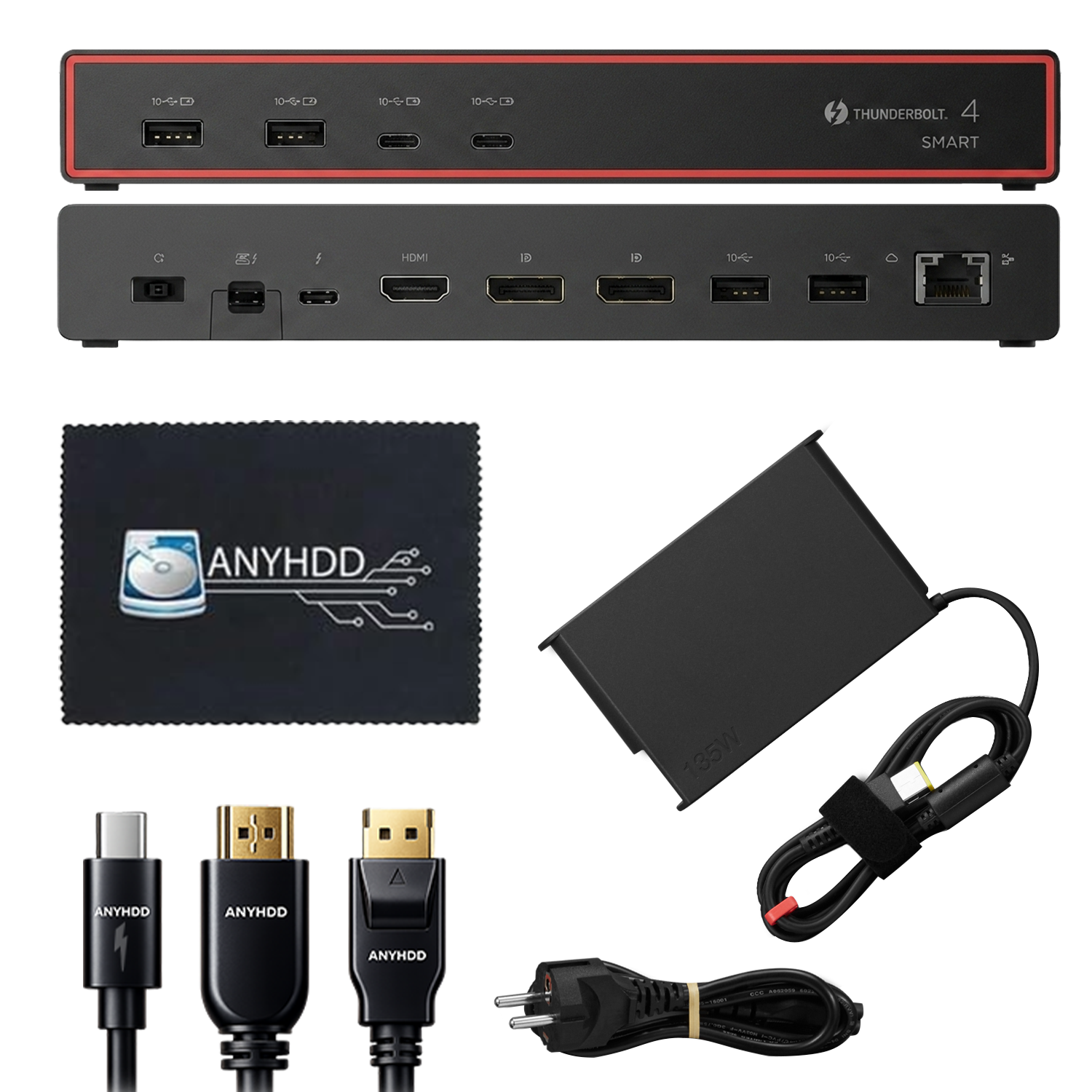 Lenovo 40BE0135US Thunderbolt 4 Laptop Dock with HDMI 2.1 & Dual DisplayPort, Multiple USB-A & USB-C Ports, 100W Power Delivery, 2.5Gb Ethernet, Multi-Monitor Connectivity
