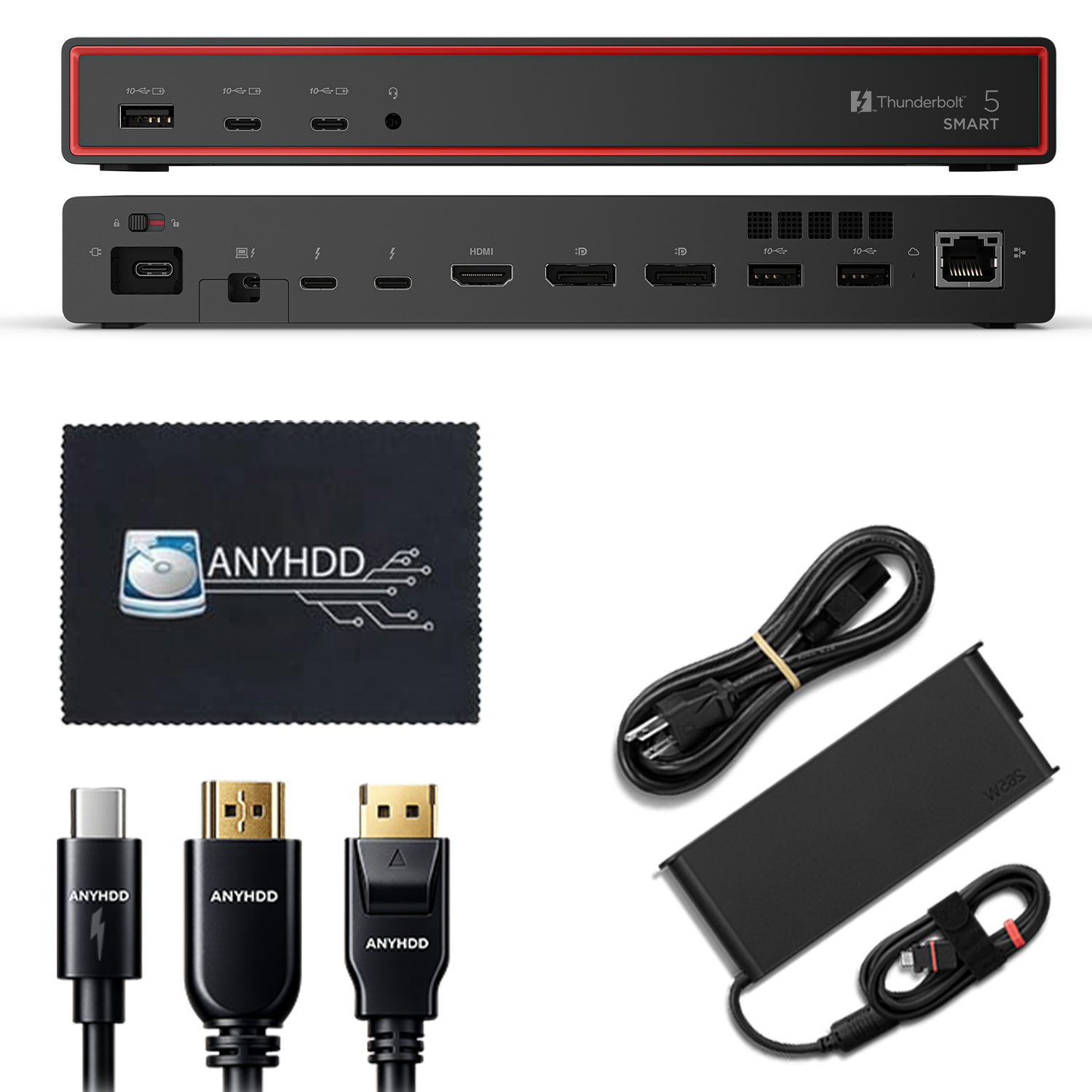 Lenovo 40BA0265US Thunderbolt 4 Docking Station 40Gbps 180W USB Power Delivery with 265W Adapter, HDMI, DisplayPort, Thunderbolt Cables & Cloth - Docking Station