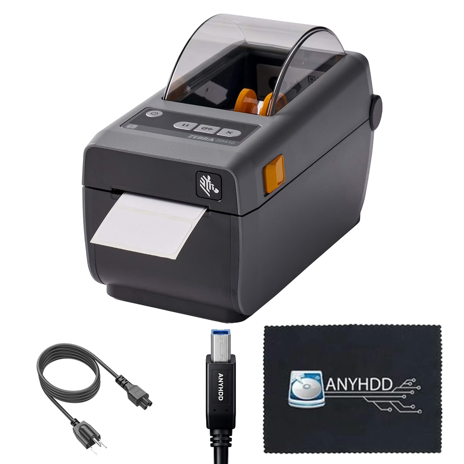 Zebra ZD410 (ZD41022-D01000EZ) Direct Thermal Printer Desktop Monochrome Bundle - USB Connectivity Printer with Power Cable + USB 2.0 Cable + Microfiber Cloth Included (Renewed)