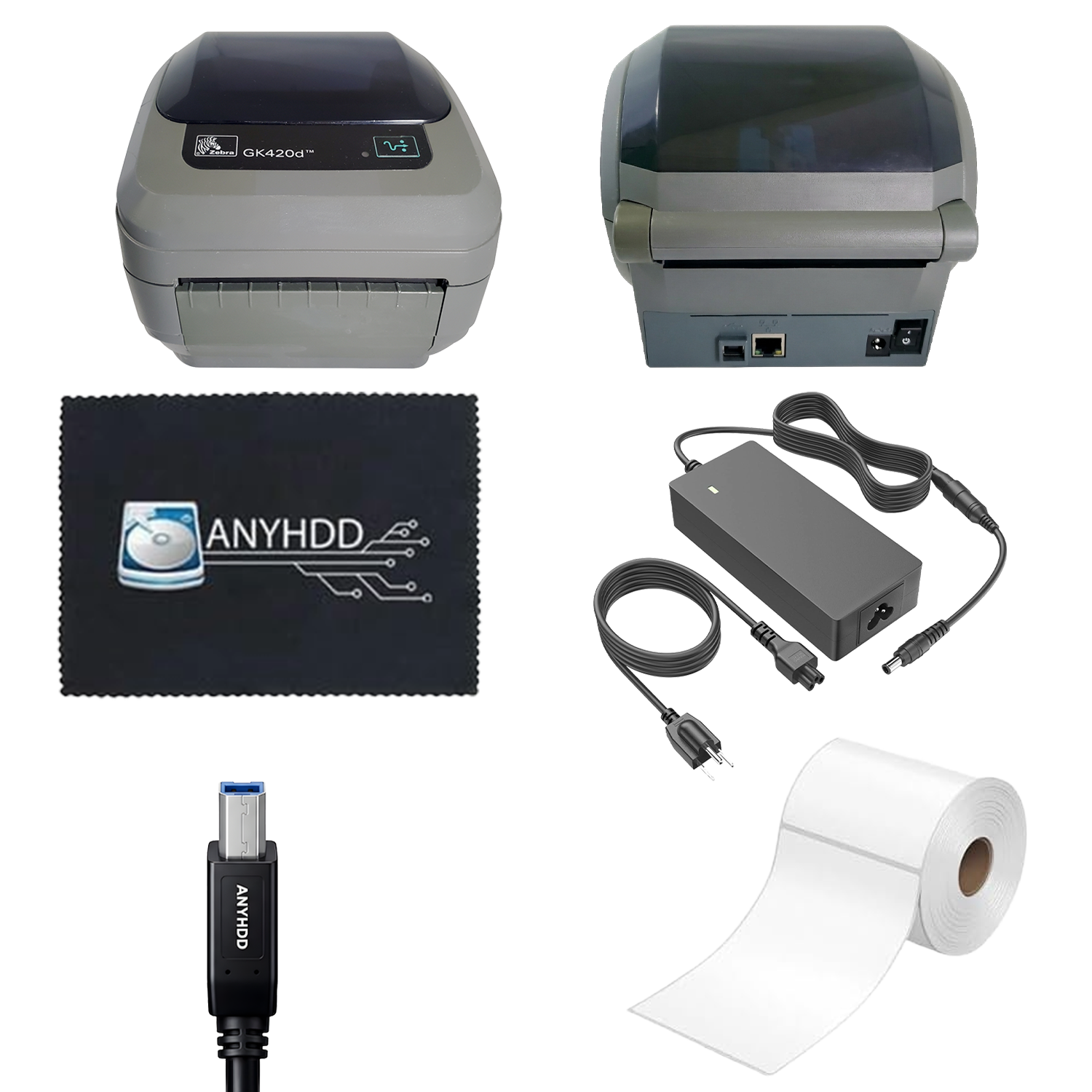 GK420D Zebra Label Printer Direct Thermal & Barcode Printer Bundle - 1 Year Warranty - Comes with 24V AC Adapter, 4x6 Label Roll, USB 2.0 Cable & Microfiber Cleaning Cloth - USB Connectivity (Renewed)