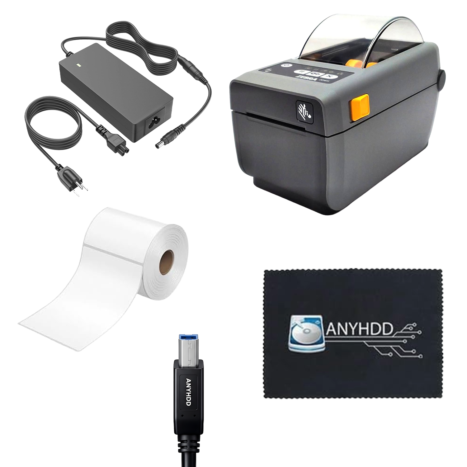 Zebra Label Printer ZD411 (ZD410 Replacement) ZD4A022-D01M00EZ - Direct Thermal Printer, USB Host, Includes 2.25" X 1.25" Thermal Roll + Power Adapter + USB 2.0 Cable + Microfiber Cloth
