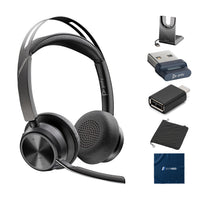 Poly Voyager Focus 2 USB‑C Wireless Headset with Charging Stand, USB‑C Adapter a: What's in the box