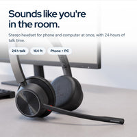Poly Voyager 4320 UC Wireless Headset with Charge Stand, USB‑C Adapter, USB‑C/A : On the desk