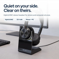 Poly Voyager Focus 2 USB‑C Wireless Headset with Charging Stand, USB‑C Adapter a: On the desk