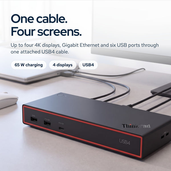Lenovo 40BF0100US USB4 Docking Station for Laptops with 100W Adapter, HDMI, Disp: On the desk