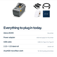 Zebra ZD410 (ZD41022-D01000EZ) Direct Thermal Printer Desktop Monochrome Bundle: In the box