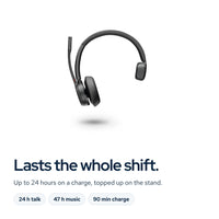 Poly Voyager 4310 UC Wireless Headset with Charging Stand, USB‑A to C Adapter, U: Feature