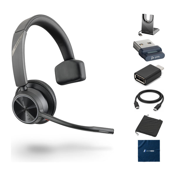 Poly Voyager 4310 UC Wireless Headset with Charging Stand, USB‑A to C Adapter, U: What's in the box