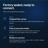 Poly Voyager Focus 2 USB‑C Wireless Headset with Charging Stand, USB‑C Adapter a: Factory sealed