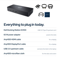 Dell D3100 USB 3.0 Ultra HD/4K Triple Display Docking Station (Renewed) with 65W: In the box