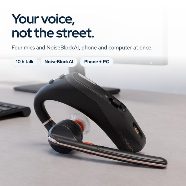 Poly Voyager 50-UC for Bluetooth Headset with Charging Case Noise-Canceling Mics: On the desk