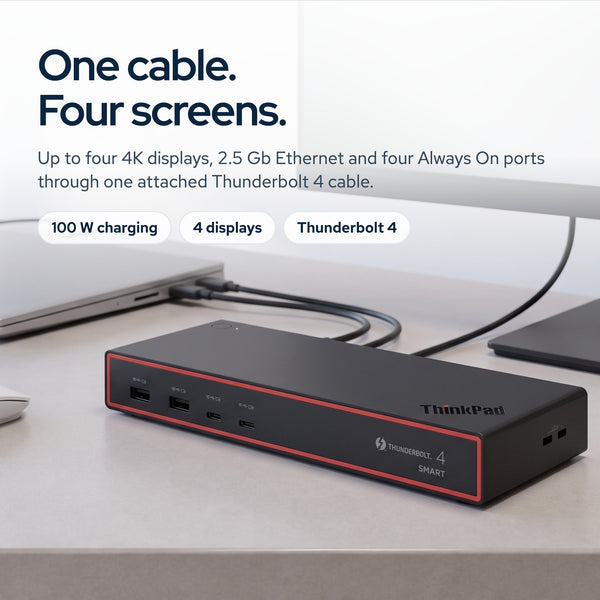 Lenovo 40BE0135US Thunderbolt 4 Laptop Dock with HDMI 2.1 & Dual DisplayPort, Mu: On the desk