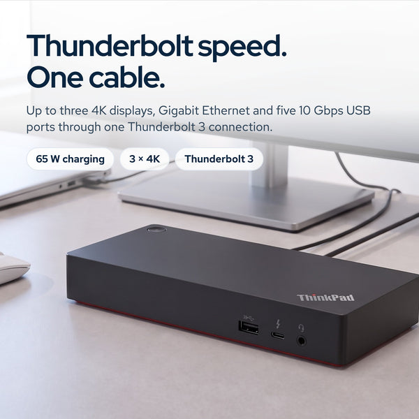 Lenovo Universal Thunderbolt Dock 40AN0135US 135W Power Delivery with Dual UHD 4: On the desk