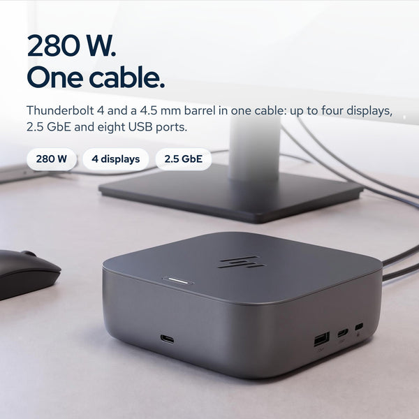 HP Thunderbolt 4 Ultra 280W G6 Docking Station, 330W, Quad Display Support, Incl: On the desk