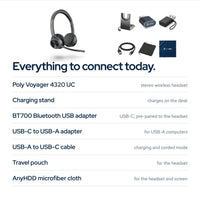 Poly Voyager 4320 UC Wireless Headset with Charge Stand, USB‑C Adapter, USB‑C/A : In the box