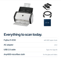 FI-6130 Document Scanner Bundle with 24V AC Adapter + USB 2.0 Cable + Microfiber: In the box