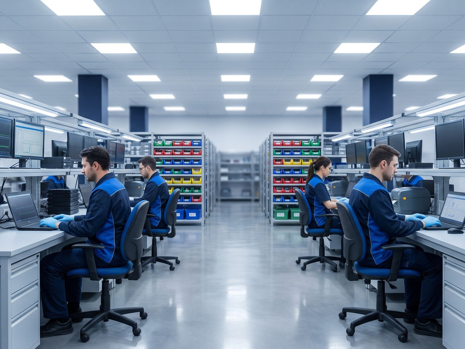 Wide shot of the AnyHDD facility floor