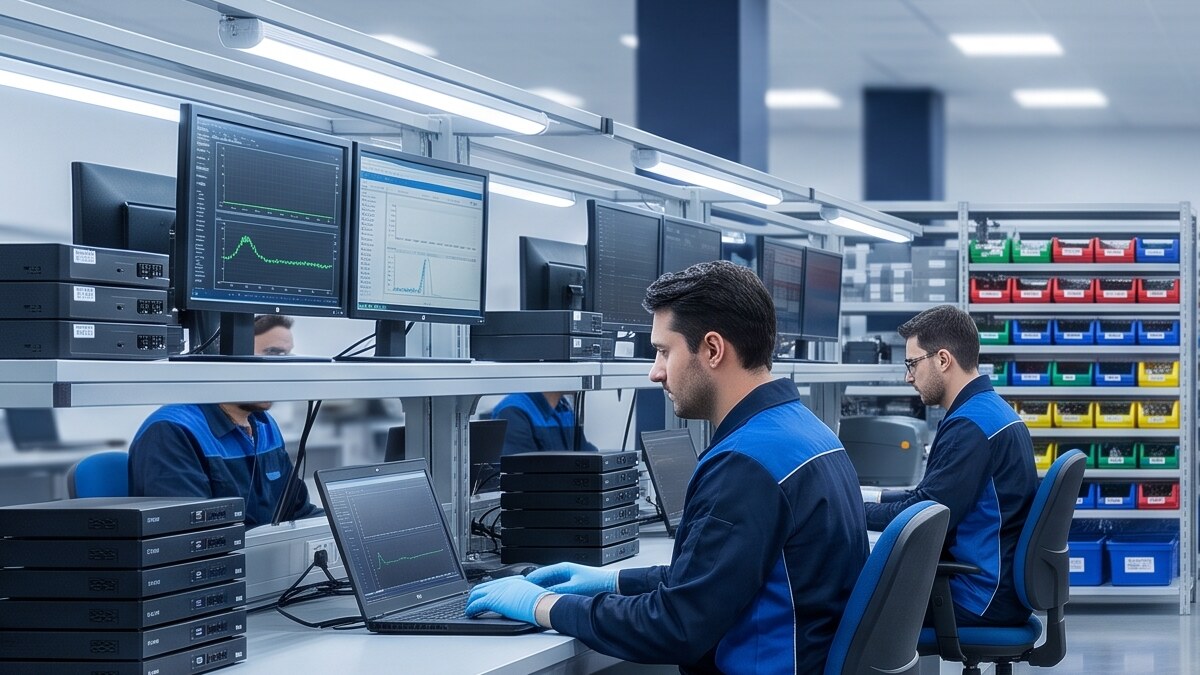 Test bench — diagnostic rigs mid-run